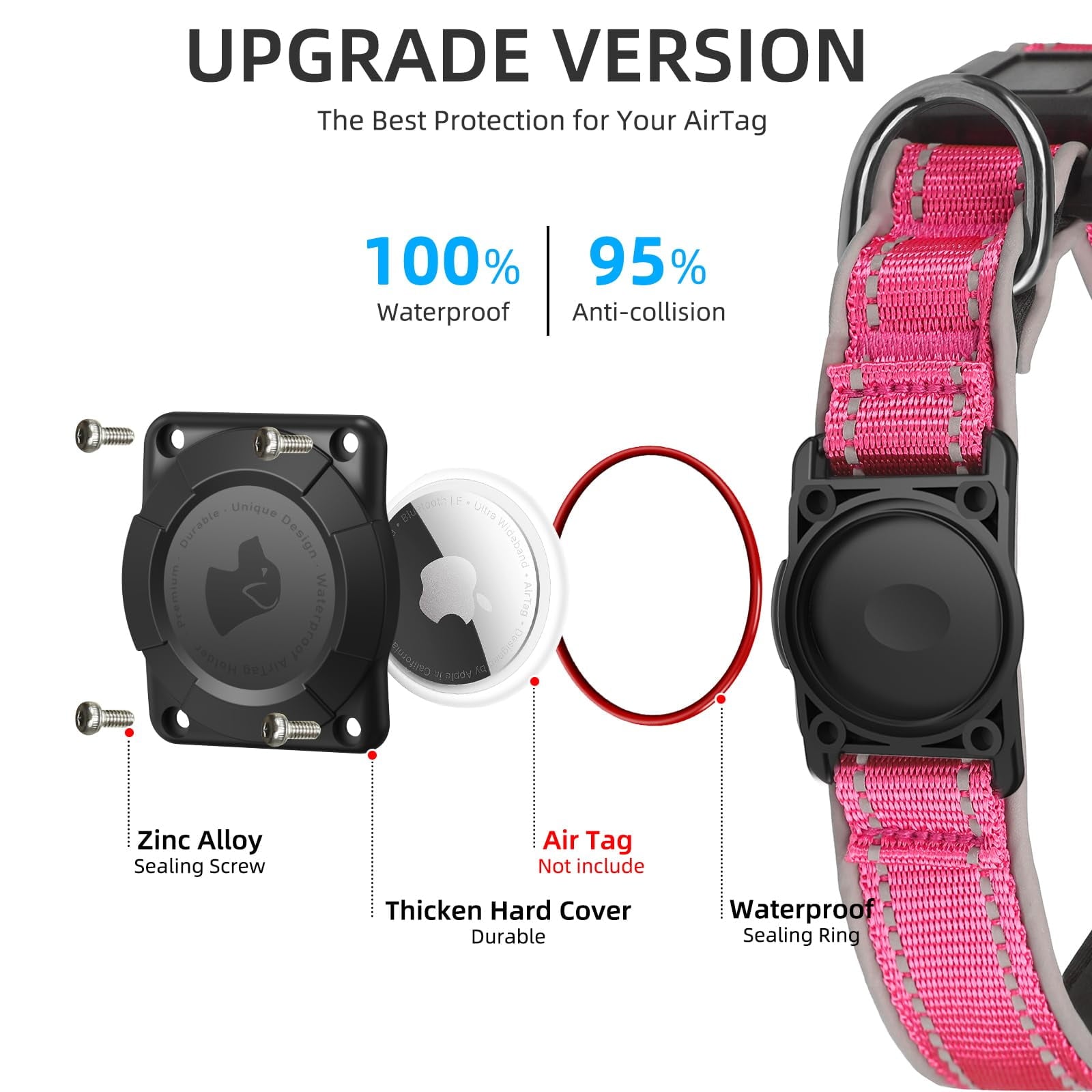 AirTag Dog Collar, IP68 STF9&nbsp;Waterproof Air Tag Dog Collar Holder, Reflective, Ultra-Durable, Comfortable Padded, Heavy Duty Dog Collars for Small Medium Large Dogs