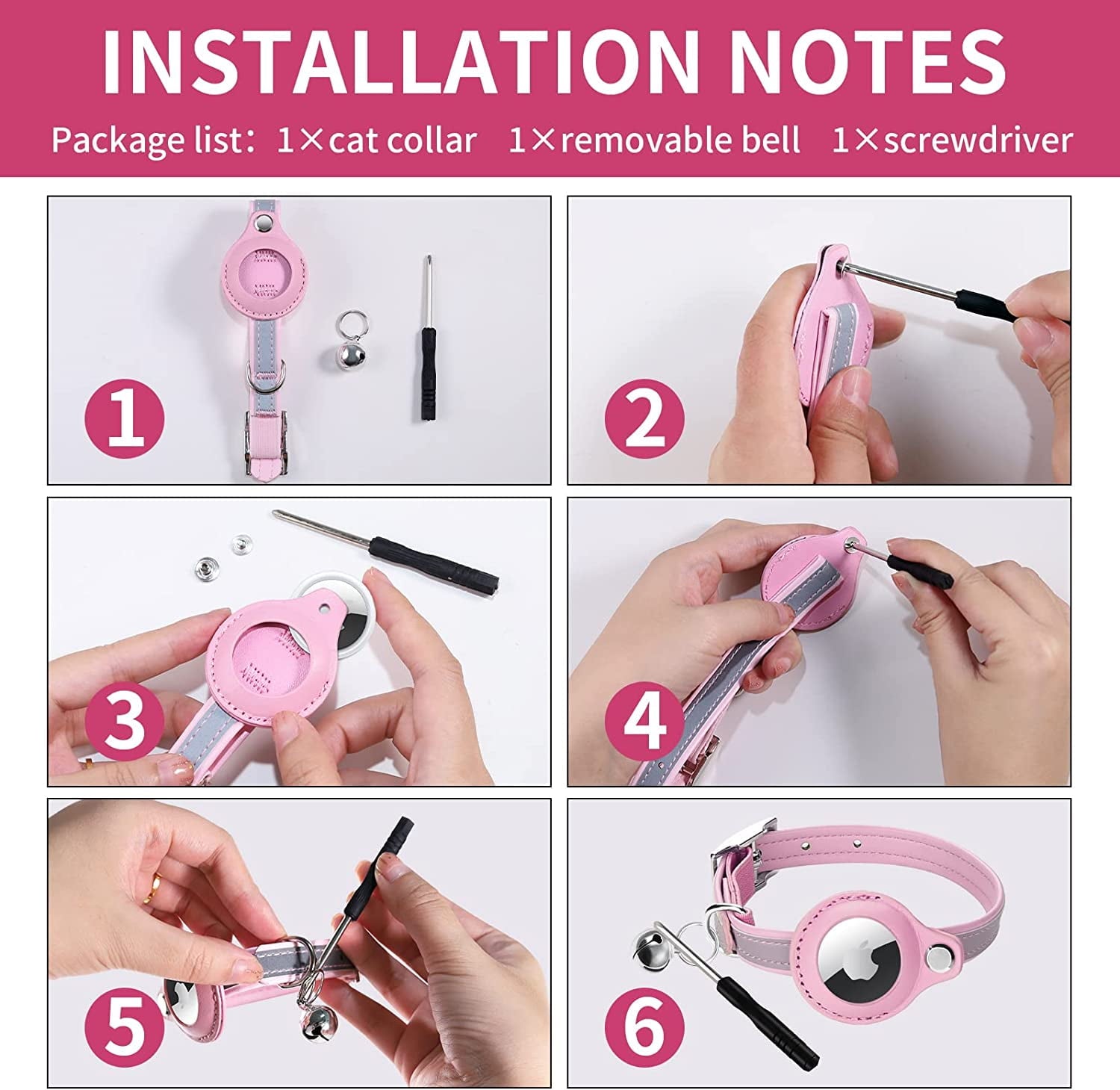 Airtag Cat Collar, Cat Collar with Bells, Reflective GPS Cat Collar, Anti-Lost cat Tracker Collar Adjustable Leather Cat Collar for Boy Girl Cats or Small Dogs, Kittens and Puppies