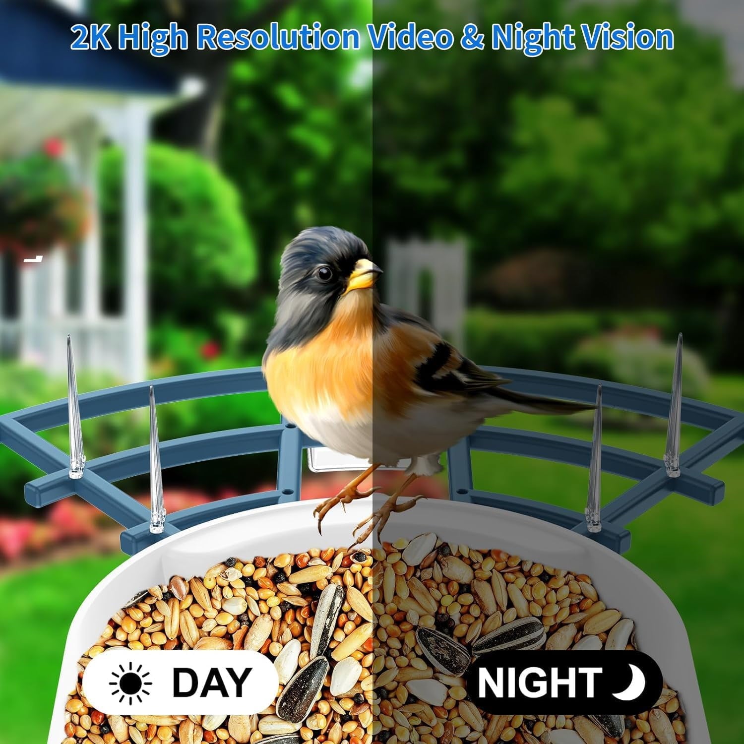 Bird Feeder with Camera, Smart AI Bird Breed Recognition, Birds Motion Detection with Real-Time Notice, 2K Auto Capture Bird Watching WiFi Camera, Solar-Powered Outdoor Charging Bird House,Green