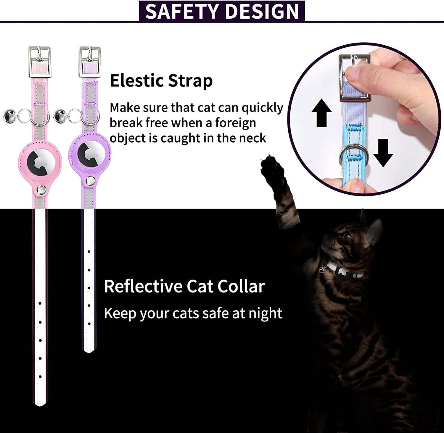 Airtag Cat Collar, Cat Collar with Bells, Reflective GPS Cat Collar, Anti-Lost cat Tracker Collar Adjustable Leather Cat Collar for Boy Girl Cats or Small Dogs, Kittens and Puppies