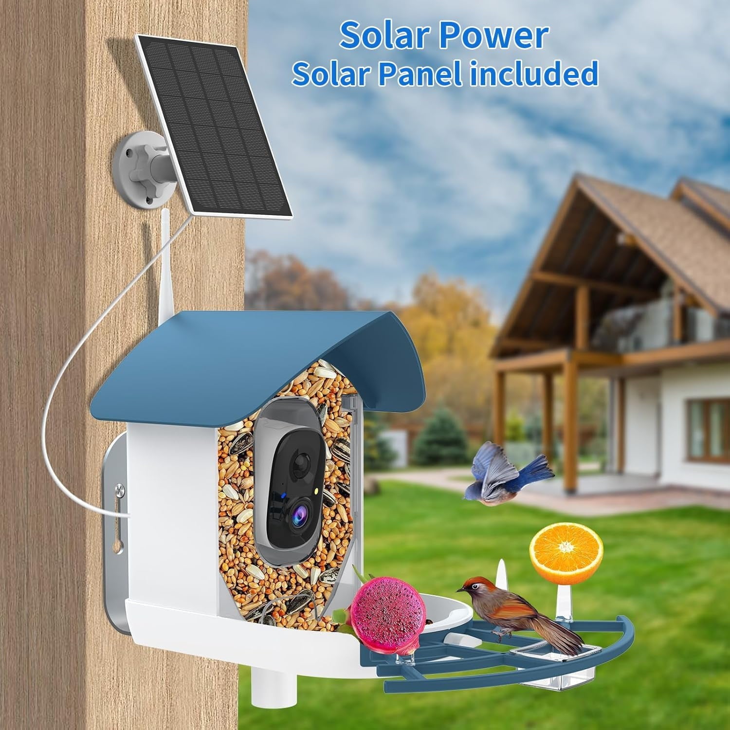 Bird Feeder with Camera, Smart AI Bird Breed Recognition, Birds Motion Detection with Real-Time Notice, 2K Auto Capture Bird Watching WiFi Camera, Solar-Powered Outdoor Charging Bird House,Green