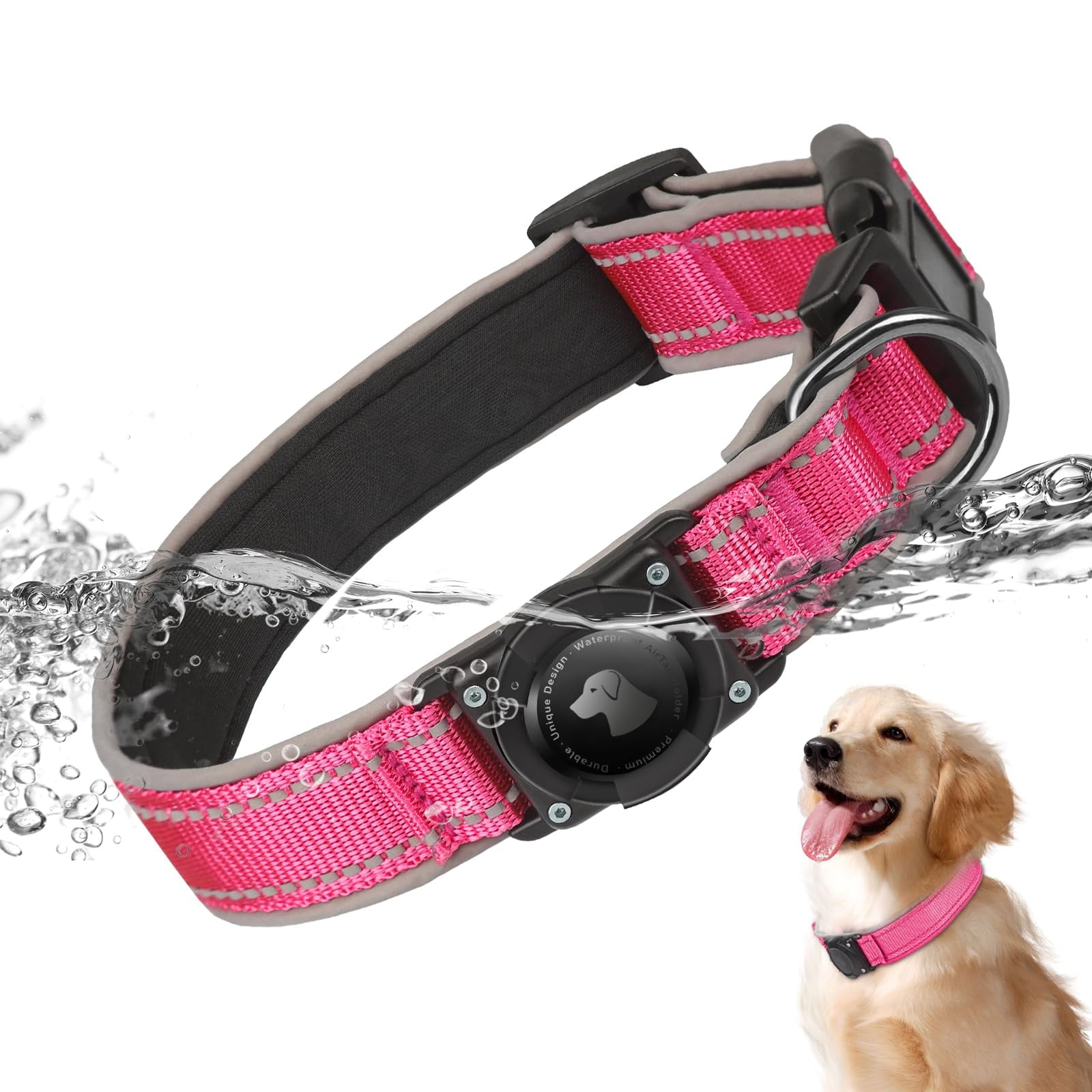 AirTag Dog Collar, IP68 STF9&nbsp;Waterproof Air Tag Dog Collar Holder, Reflective, Ultra-Durable, Comfortable Padded, Heavy Duty Dog Collars for Small Medium Large Dogs