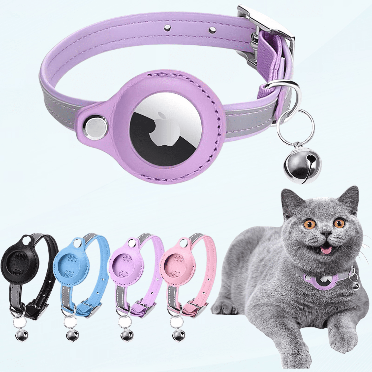 Airtag Cat Collar, Cat Collar with Bells, Reflective GPS Cat Collar, Anti-Lost cat Tracker Collar Adjustable Leather Cat Collar for Boy Girl Cats or Small Dogs, Kittens and Puppies