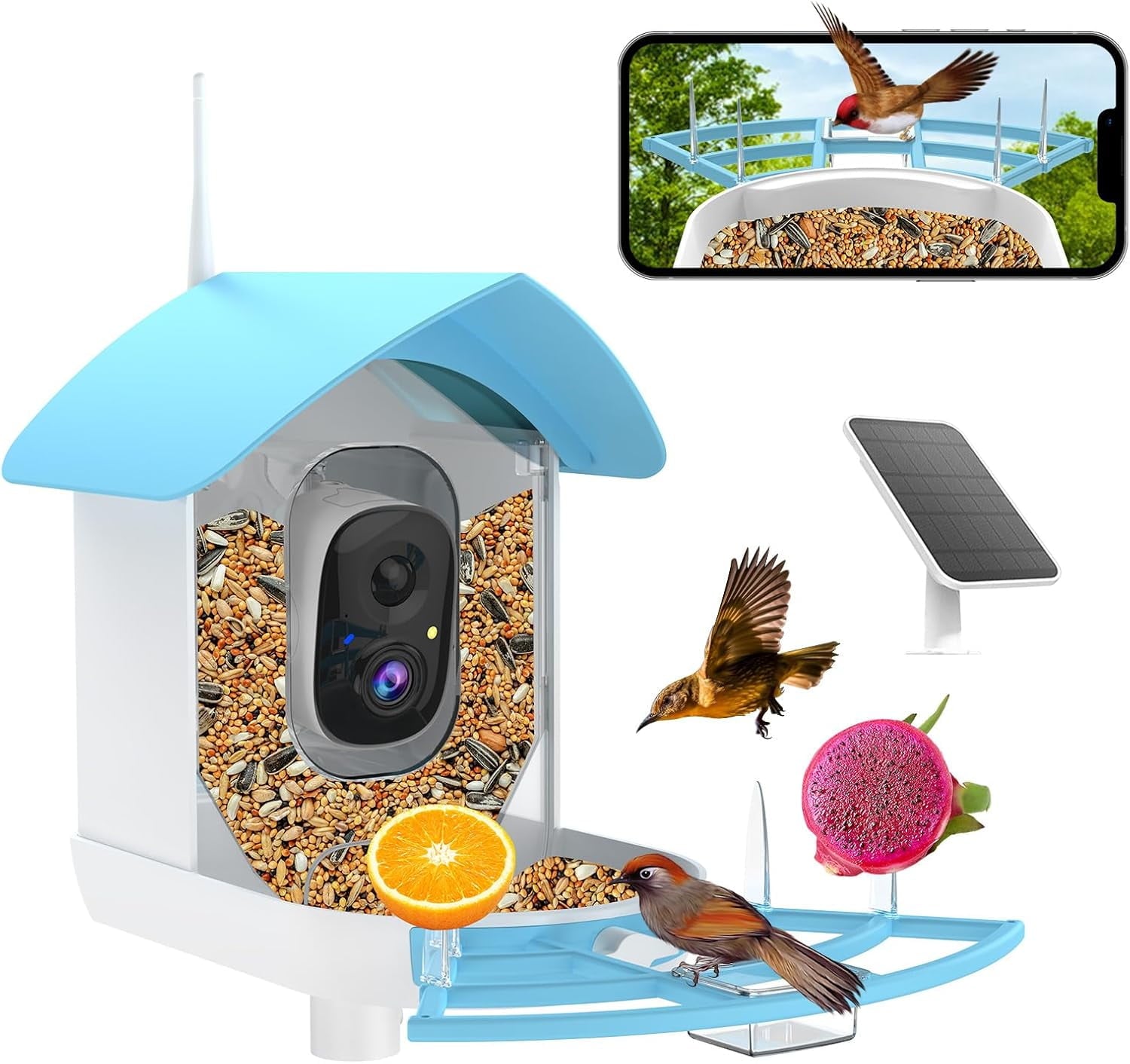 Bird Feeder with Camera, Smart AI Bird Breed Recognition, Birds Motion Detection with Real-Time Notice, 2K Auto Capture Bird Watching WiFi Camera, Solar-Powered Outdoor Charging Bird House,Green
