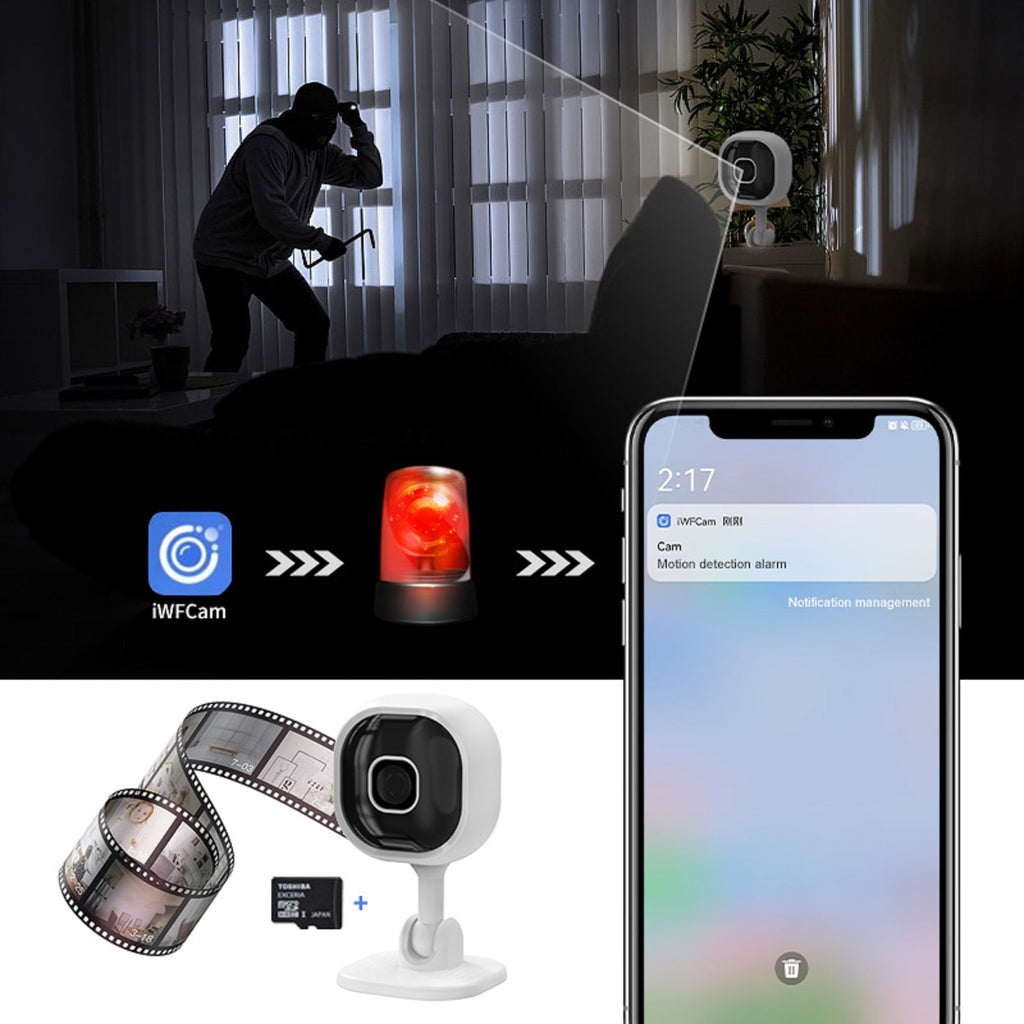 1080P Indoor Security MIni Camera for Baby Monitor, Home Security Camera, Pet Camera w/Motion Detection, 2-Way Audio Siren, Night Vision, Real Time Monitoring（Includes 64GB Memory Card)